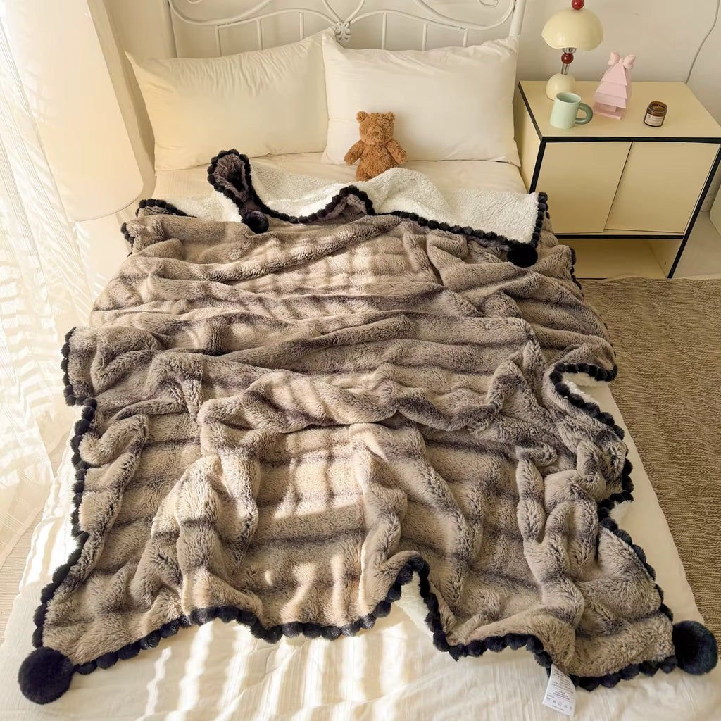 Vista Home | Fluffy Rabbit Faux Fur Blanket - Black & Grey Bubble Texture Throw, Soft Thick Plush Minky Reversible Cozy Blanket for Couch Bed