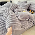 Vista Home | Thickened Fleece Bedding Set - 4 Piece Soft Ruffled Lace Duvet Cover, Sheet & Pillowcases - All-Season Modern Princess Style - 300TC Breathable Warmth