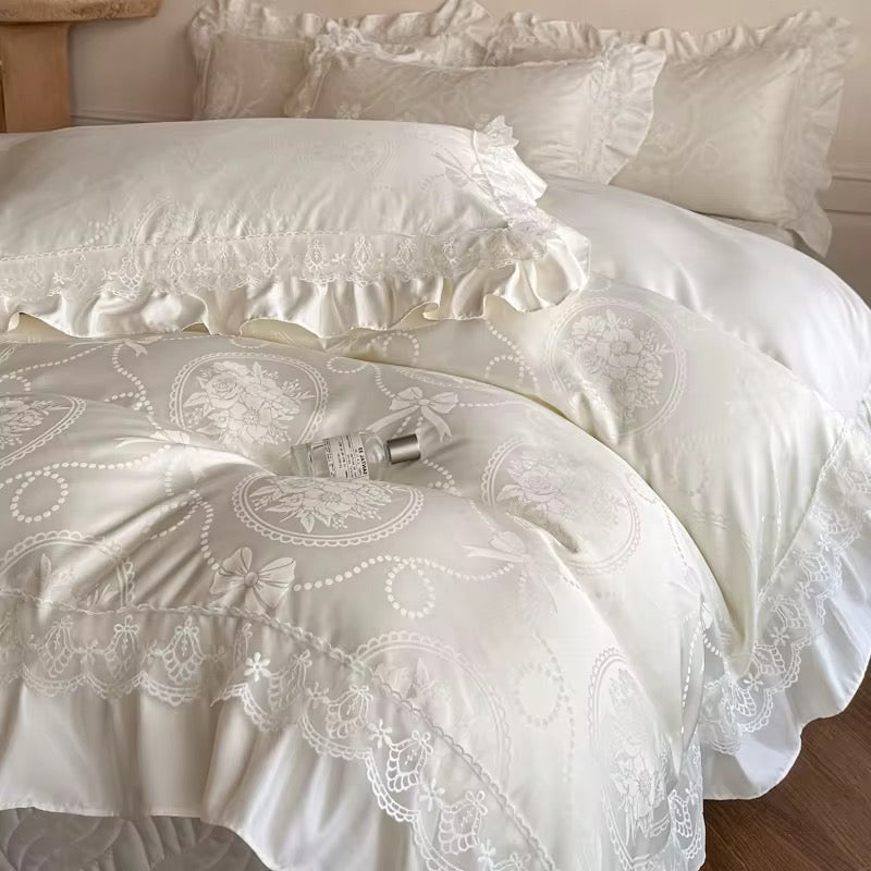 Vista Home Luxury Silk Jacquard Bedding Set | 4-Piece Wedding & Hotel Collection