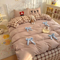 Vista Home | Aesthetic Bedding Set with White Bows & Gingham Accents – Kawaii Soft Girl Bedroom Decor