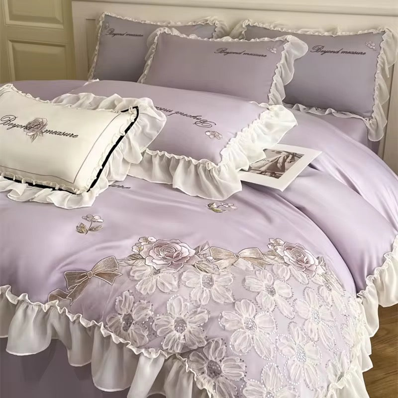 Vista Home | Premium Ice Silk 4-Piece Duvet Set by Vista Home | Boutique Floral & Animal Prints | 300TC Hotel Quality Silk