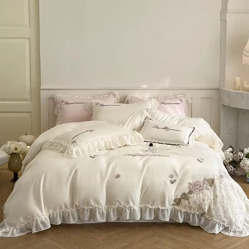 Vista Home | Premium Ice Silk 4-Piece Duvet Set by Vista Home | Boutique Floral & Animal Prints | 300TC Hotel Quality Silk