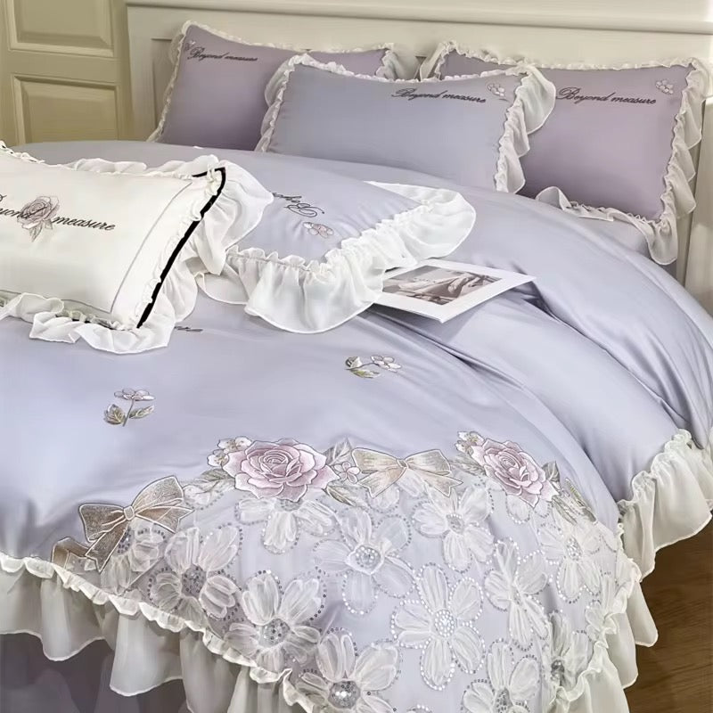 Vista Home | Premium Ice Silk 4-Piece Duvet Set by Vista Home | Boutique Floral & Animal Prints | 300TC Hotel Quality Silk